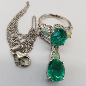 Emeraldine Quartz, Ethiopian Welo Opal. Ring and Necklace.